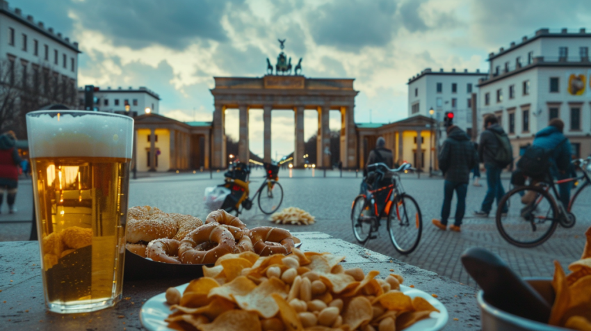 Berlin Brandenburg gate bagel seller on bicycleMen wat
