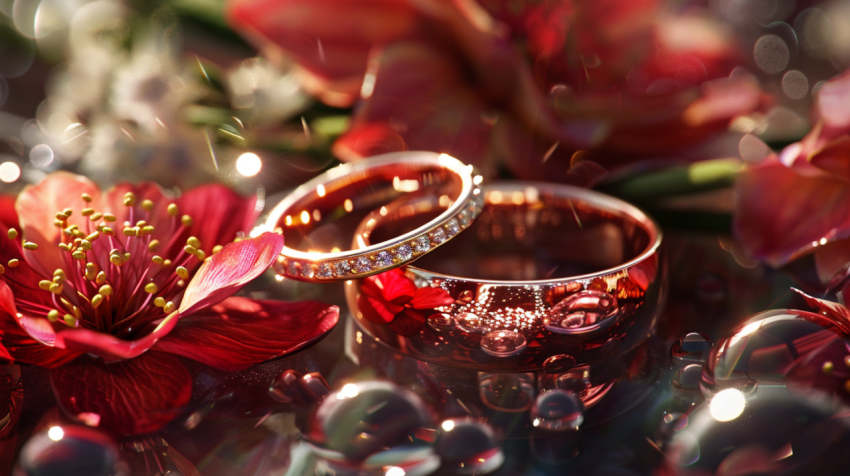 Wedding rings with a wedding decor