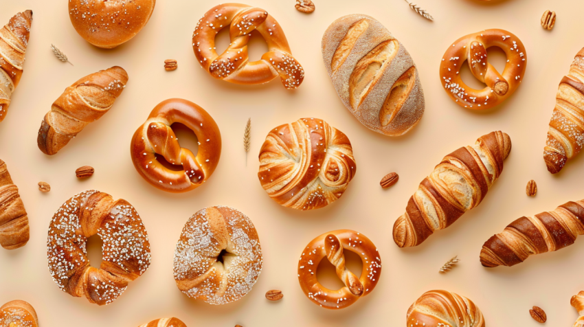 Salty German pretzels Pattern of various bakery product