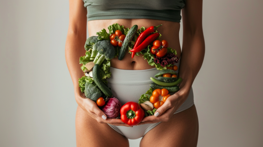 Fit young woman holding a circle made out of vegetable