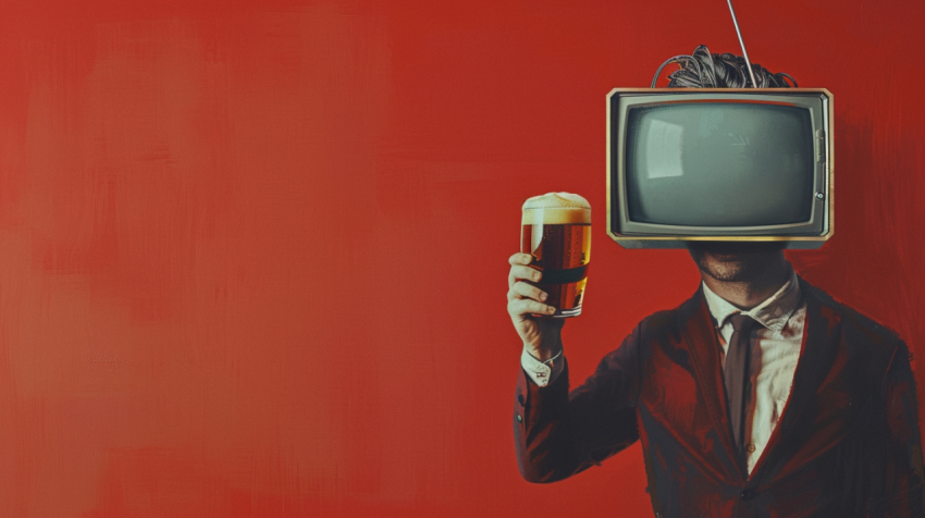 Contemporary art collage of male with TV instead head