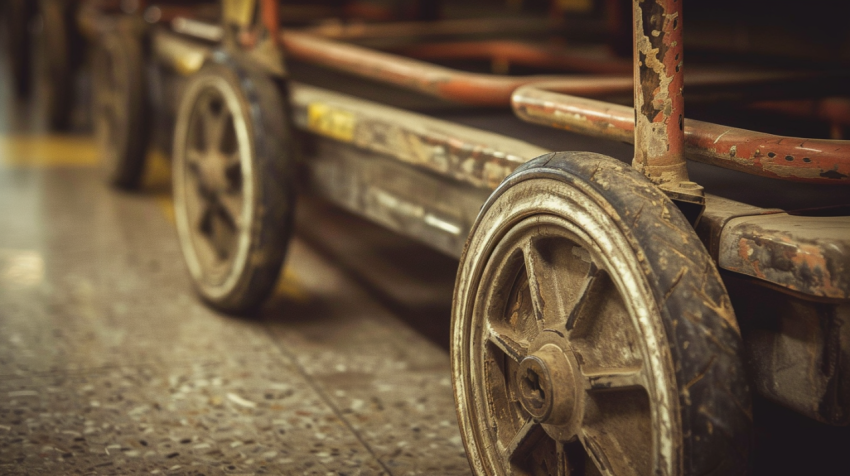 Close up of old shopping cart wheels Concept of shoppi 1712278372 3