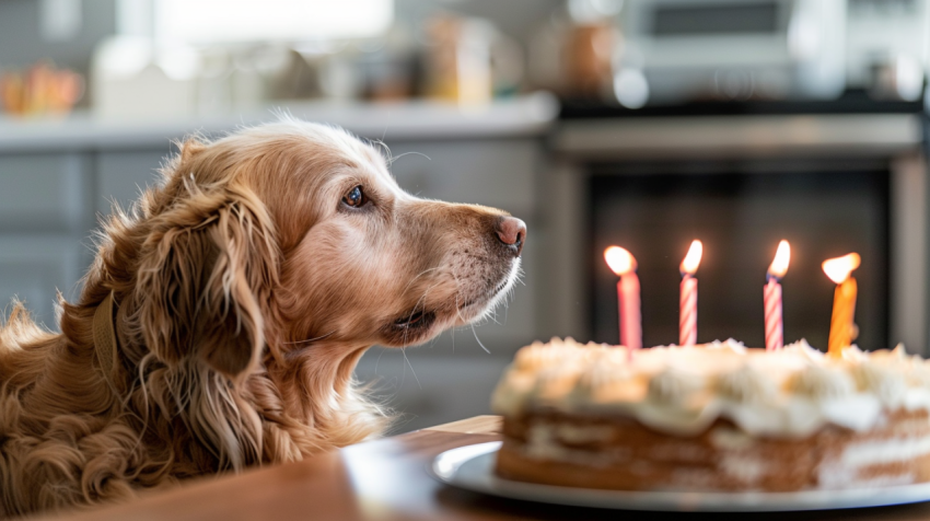 Dog eyeing up a Birthday Cake 2