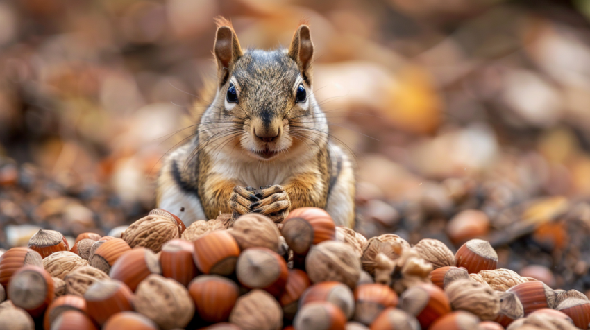 Squirrel sitting on pile of nuts 1712315199 1