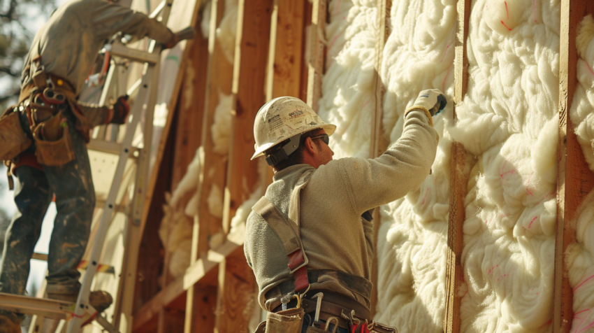 Construction workers applying insulation 1