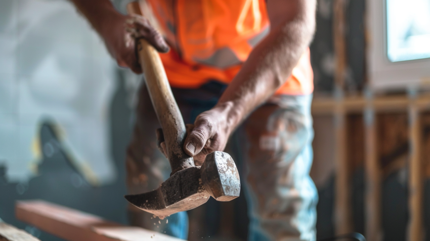 Worker using hammer home renovation 1