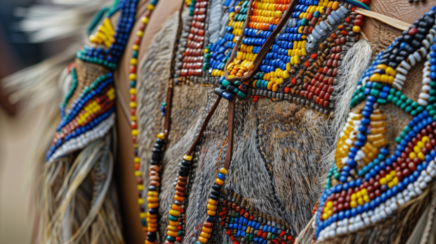 Closeup of traditional bushman skin garment adourned w 1712373374 3