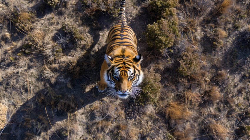 Drone image looking down on a tiger Tiger Canyon Priva 1712418999 1