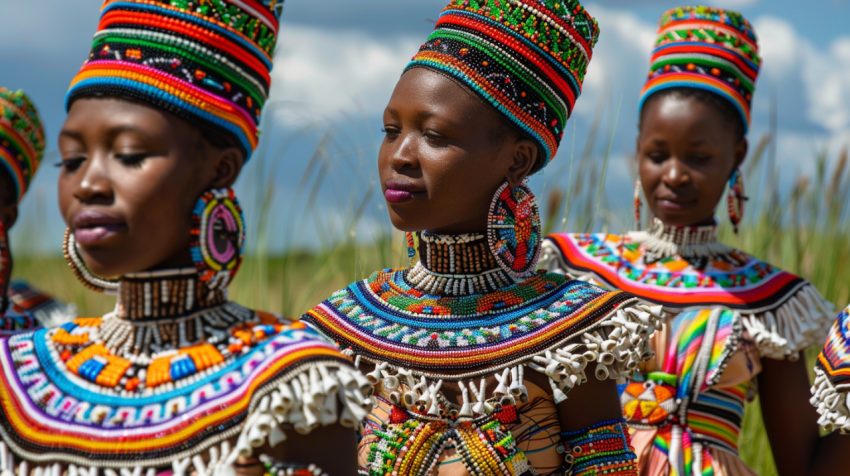 Zulu women dancing in costume of a young Zulu maiden 1