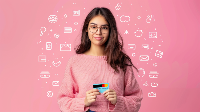 Collage of woman holding credit card surrounded by fin 1712442889 4