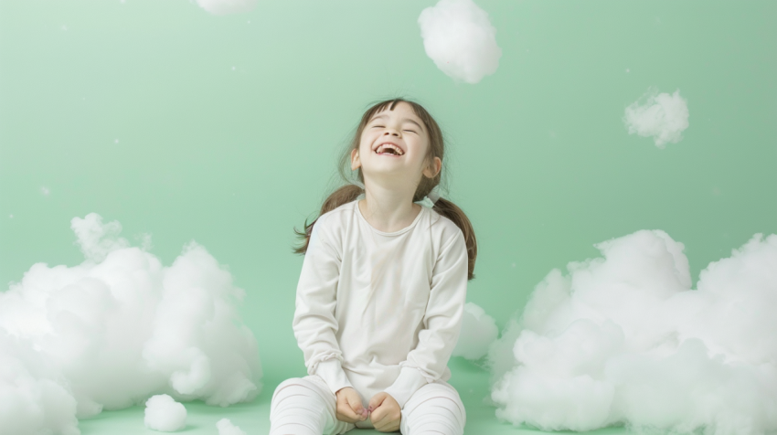 Girl laughing while looking up sitting on cloud agains 1712447586 1