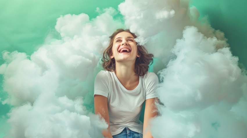 Girl laughing while looking up sitting on cloud agains 1712447586 3