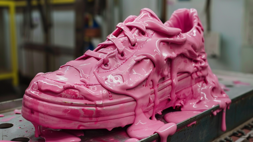 Pink melted shoe on a metal table 4