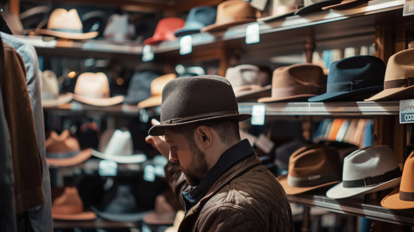 Man choosing a hat in shop 3