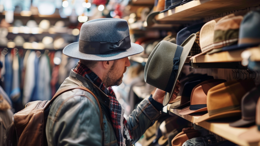 Man choosing a hat in shop 2
