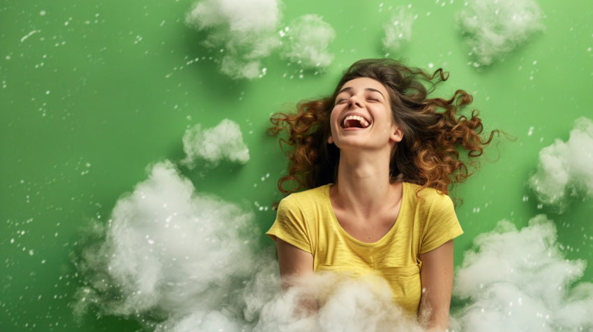 Girl laughing while looking up sitting on cloud agains 1712447586 2