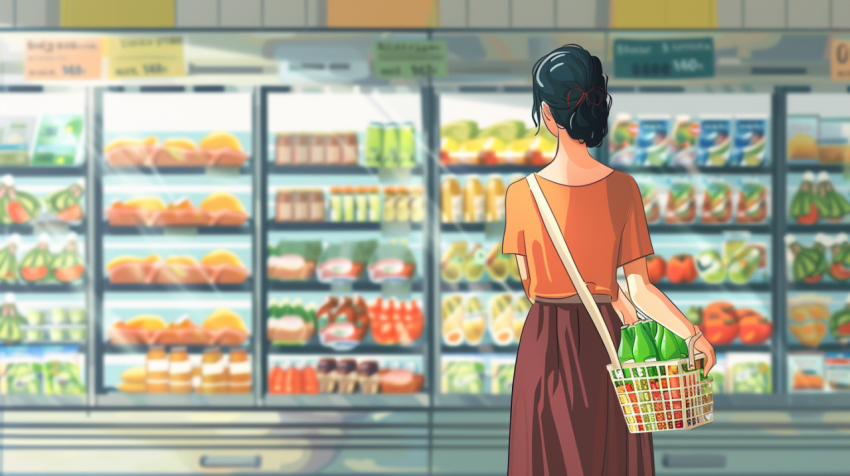 Woman taking a product from a refrigerator rack in the 1712444637 3