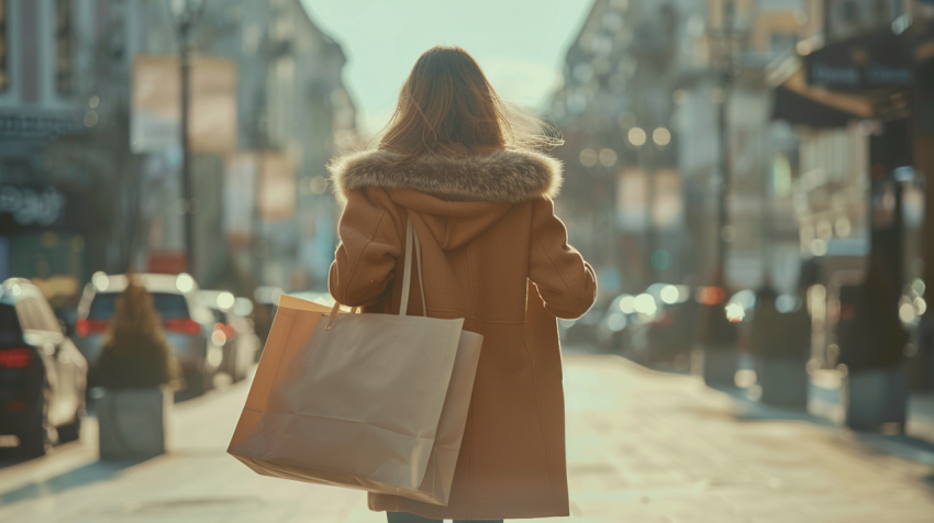 Young woman holding large shopping bag while walking o 1712443966 1