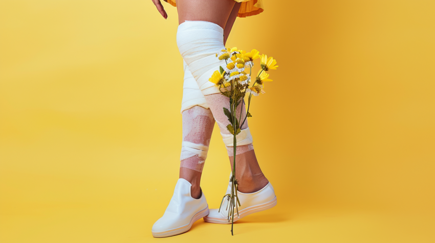 Anonymous person with plaster bandage and flowers on b 1712442076 4