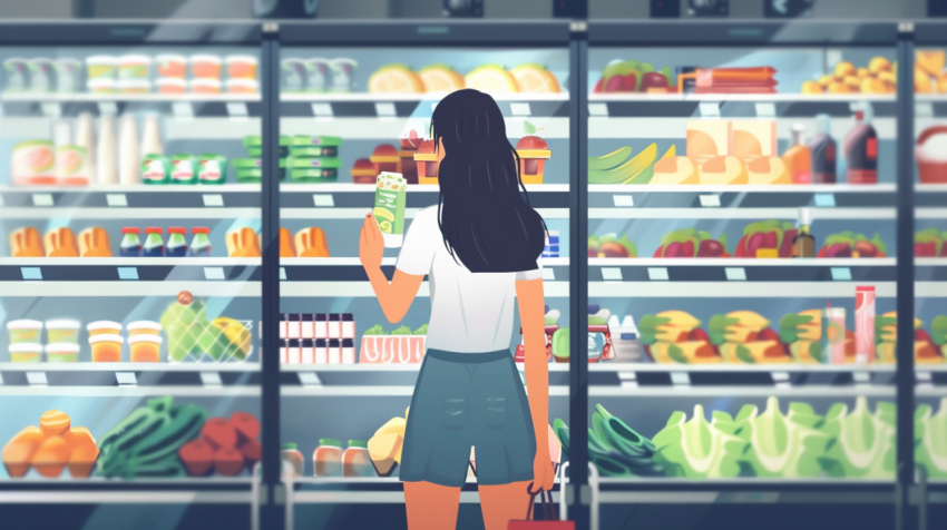 Woman taking a product from a refrigerator rack in the 1712444637 1