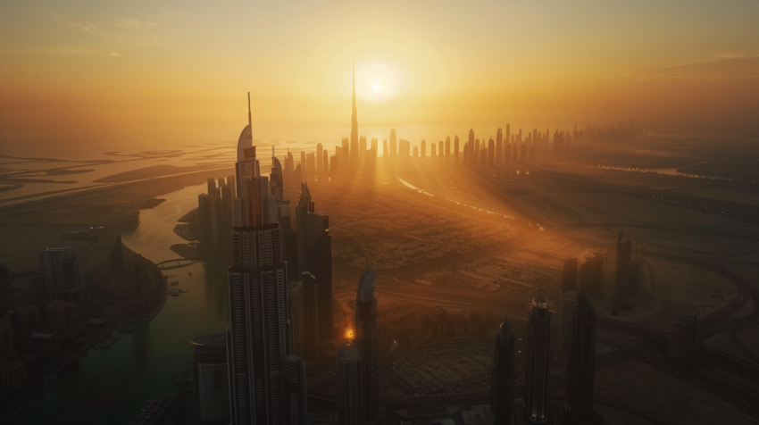 Aerial view of Dubai city in sunset light 3