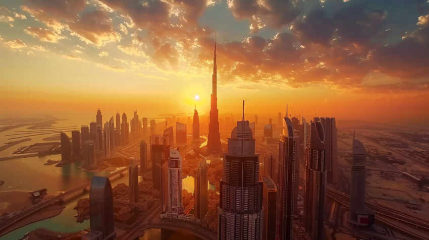 Aerial view of Dubai city in sunset light 4