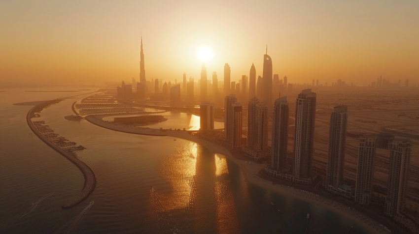 Aerial view of Dubai city in sunset light 2