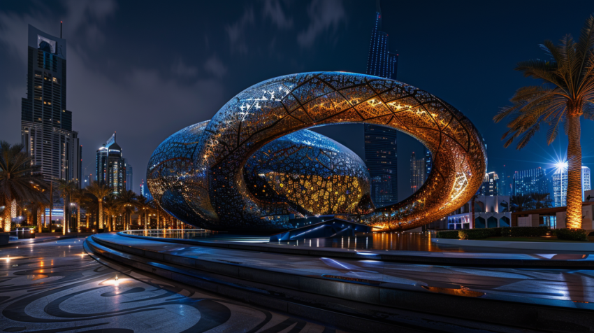Dubai UAE   Night shot the Museum of the Future 4