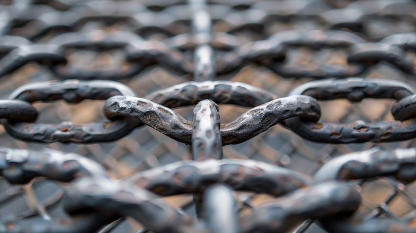 Strong heavy chain link chain on horizontal plane