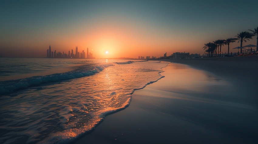 The jumeirah beach of dubai during sunset