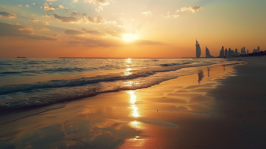 The jumeirah beach of dubai during sunset