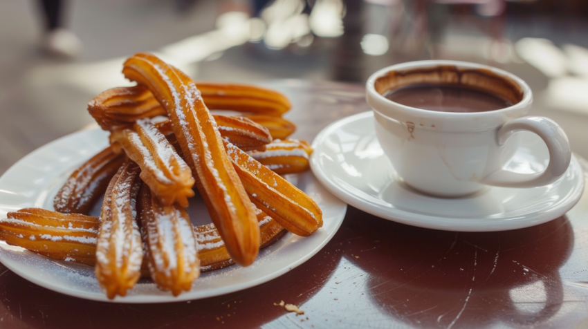 Typical Spanish breakfest snack churros are deep fried