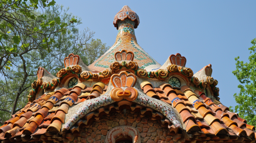 The roof of a gingerbread house in the Park Guell